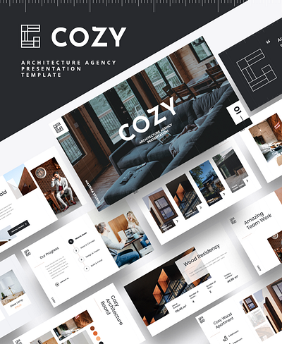 COZY – Architecture Agency Powerpoint Template abstract architectural architectural detail architecture art black and white building business construction creative design exterior futuristic geometric interior minimal minimalist modern plywood white