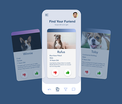 Find Your Furiend 2020 adobe adobexd app dog dogs mobile swipe ui user interface user interface design