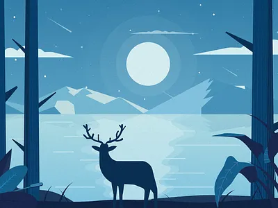 Deer in the forest deer design illustration lake