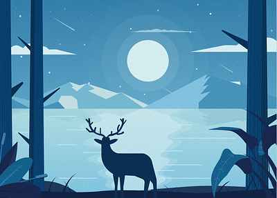 Deer in the forest deer design illustration lake