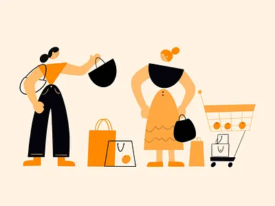 Out Shopping for Groceries character draw illustration people product illustration shape shape characters shopping