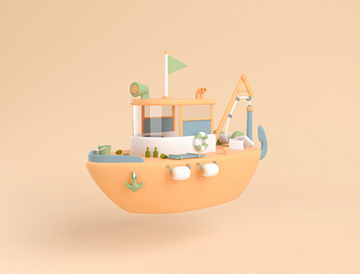 Boat for Sale 3d art blender boat character design drawing fish hong kong illustration