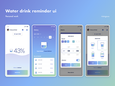 water drink reminder alarm app app design application blue bottle design graphic icon illustration mobile mobile design mobile ui notice reminder ui ui design ux vector water