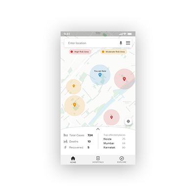 Working on new app-design for finding corona infected area khadush ui