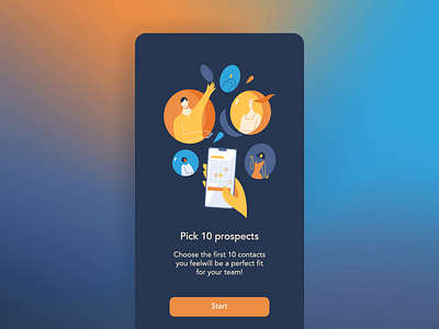 Pick few prospects - onboarding for app app bubbles dark ui growing growth json lottie lottiefiles onboarding onboarding screen phone pigtails social media tail