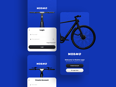 Modmo - Login, Sign up & Welcome Screens bike electric bike interface login modern onboarding signup ui uidesign uiux ux welcome