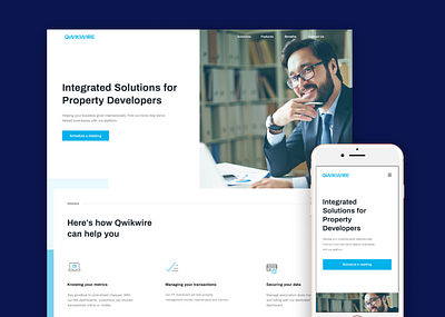 Qwikwire - Integrated Solutions for Property Developers clean ui fintech landing page