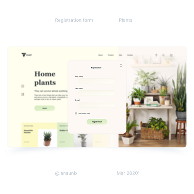 Registration form in the online houseplant store 100daychallenge branding challenge dailyui dailyui 001 dribbble figma ui