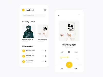 Music App app app design artist clean design georgia interface iphone listen minimal mobile music playlist song sound ui uiux ux yellow