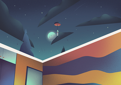 Space Room view absctract art design flat illustration home illustration moon room sky space texture