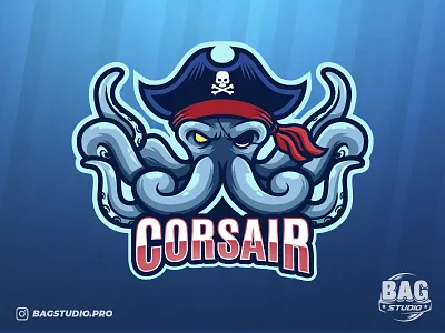 Pirate Octopus Esport Logo cartoon character corsair esport eyepatch freepik illustrator kraken mascot octopus pirate vector