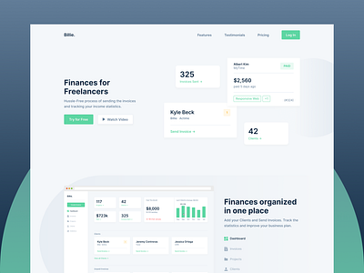 Billie — Landing Page clean finances homepage income invoice invoices landing page landing page design modern product design statistics typography ui ux web design website