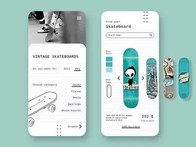 App - Vintage Skateboards E-shop app app design buy online buy sell challenge dailyui deck design eshop mobile skate skateboard skater trading ui user interface userinterfacedesign vintage