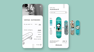 App - Vintage Skateboards E-shop app app design buy online buy sell challenge dailyui deck design eshop mobile skate skateboard skater trading ui user interface userinterfacedesign vintage