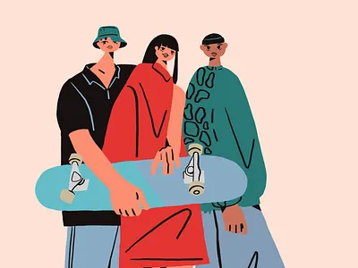 skaters character character design characters design fashion flat girl character illustraion skaters team