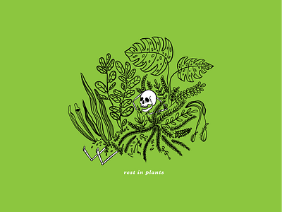 rest in plants illustration skeleton skull vectorart