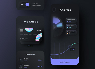 Banking app analysis bank app banking cards cards ui clean colorful darkmode finance fresh history ios minimal neomorphic pay payment statistics transaction uiux ux