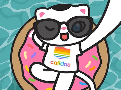 Quarantine life cartoon cat catdidas character donut kawaii luckycat pool vector yogicats