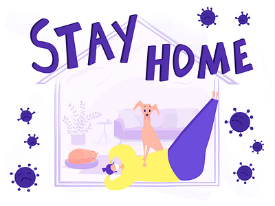 stayhome branding cat coronavirus design dog flat girl north stayhome vector virus