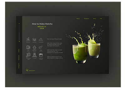 matcha cook cooking dailyui dark dark mode dark theme drink food food and drink japanese japanese culture matcha recipe tea ui design uidesign uiux website website design