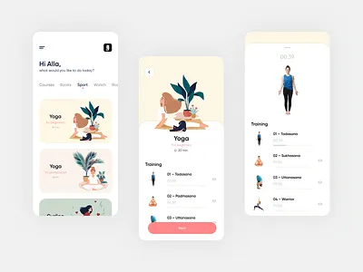 Stay Home App. Sport app book clean courses design illustration minimal mobile pink popular sport sports sports design stay home training ui ux vector yoga