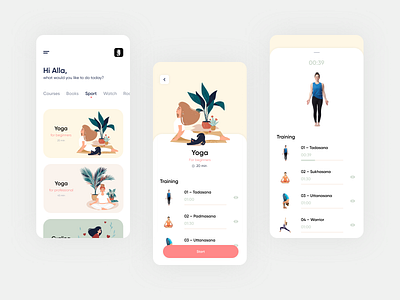 Stay Home App. Sport app book clean courses design illustration minimal mobile pink popular sport sports sports design stay home training ui ux vector yoga