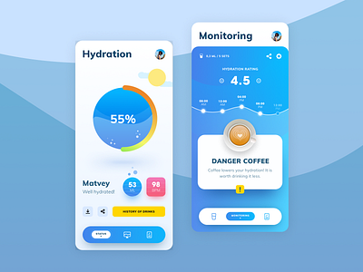 Gidrolife app concept app coffee color concept design gidration gidro health health status healthcare matid mobile mobile app mobile app design mobile ui monitoring service status ui water