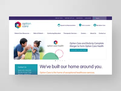 Option Care Health Navigation Redesign design header health healthcare homepage interface navigation navigation bar purple rainbow teal ui ux web website