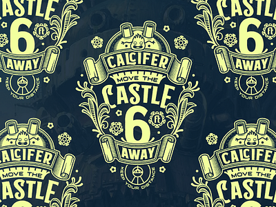 Calcifer, move the castle 6 feet away calcifer castle coronavirus covid19 demon emblem howls moving castle illustration illustrator isolation lockup quarantine scroll typography vector