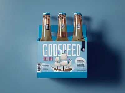 Godspeed Red IPA beer boat bottle illustration ipa midcentury nautical package packaging ship sixpack vector