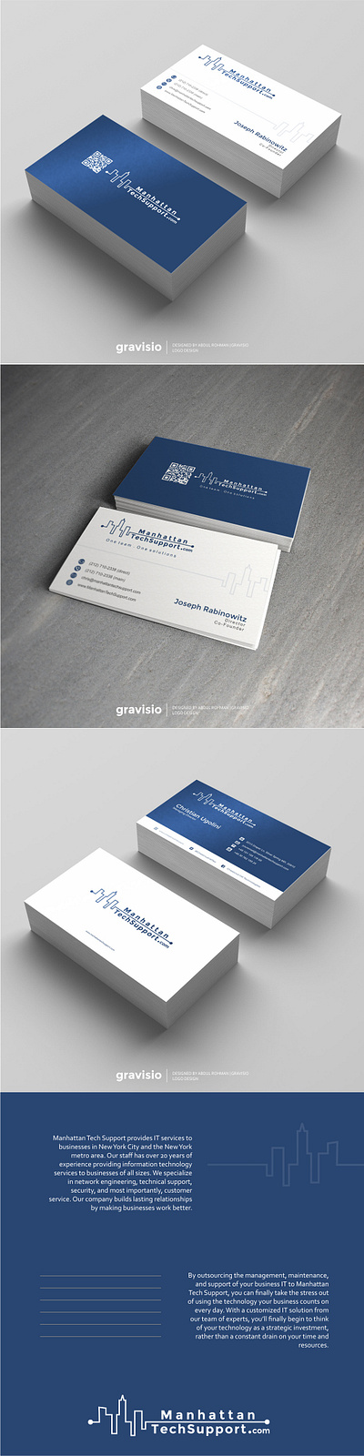 Business card design for manhattantechsuppor with simple QR code 99designed ardifa brand agency brand design brand identity business card business card design business cards business logo corporate design gravisio logo logo design logodesign logos manhattan tech support