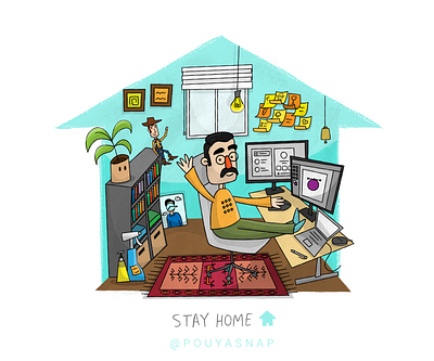 I Stay at Home! artist cartoon character coronavirus covid19 disney home house illustration safe stayhome workspace