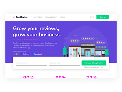 TrueReview Launch app form illustration input landing page product page reviews saas app sign up truereview web app