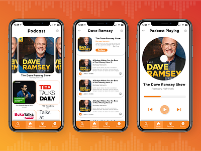 Mobile App - Podcast app design mobile mobileapp music music player musicplayer neumorphism orange podcast ui uiux ux