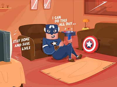CAPTAIN AMERICA 2d art captain captain america cartoon cartoon character cartoon illustration character design dribbble illustration marvel quatantine stay home stay safe