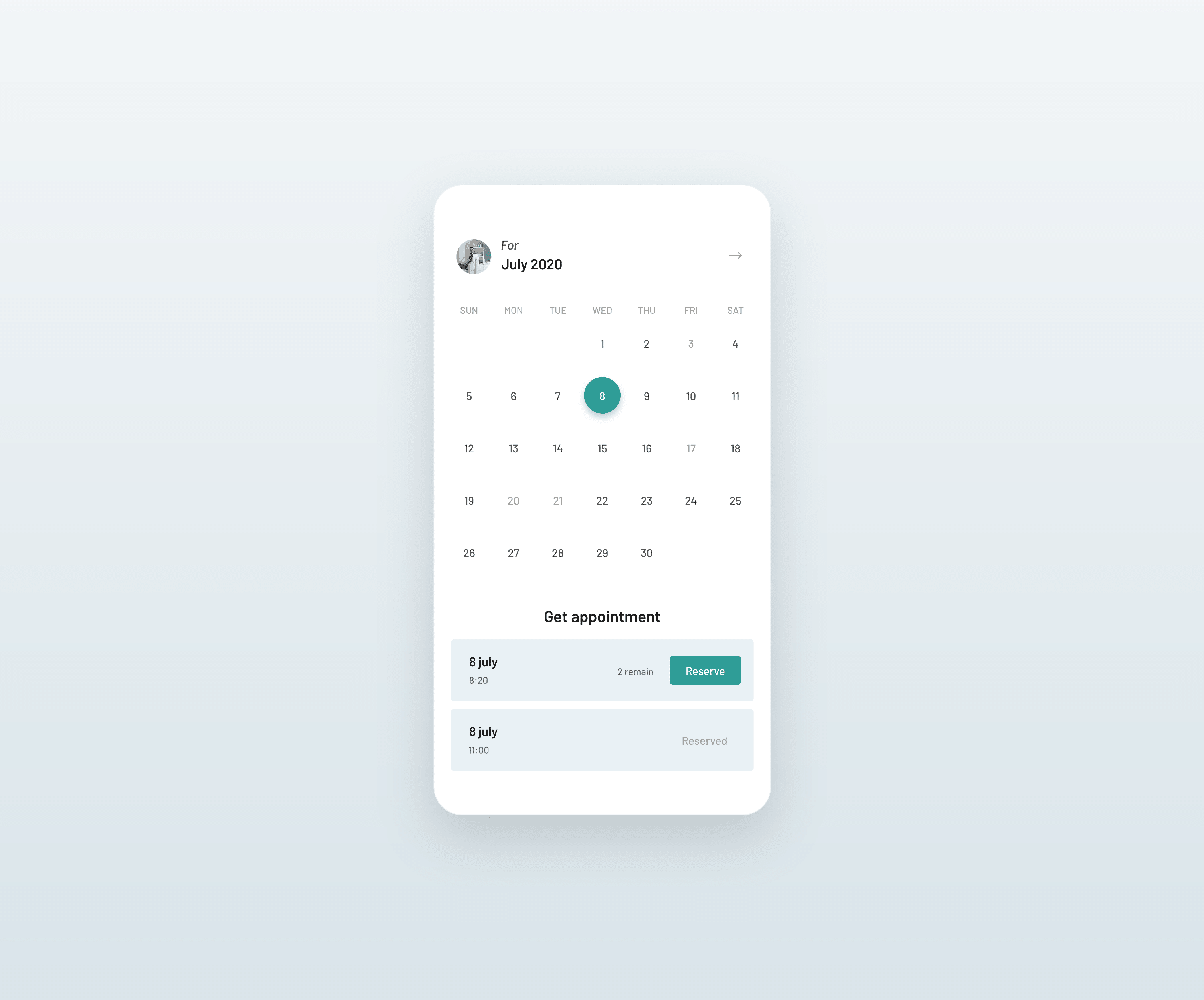 Example of Daily UI #038 / Get appointment