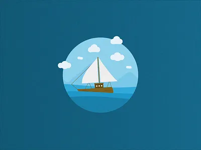 Boat in the ocean animation blue boat clouds day horizon illustration loop nature ocean sailboat sea sealine sight water waves wind wood yacht