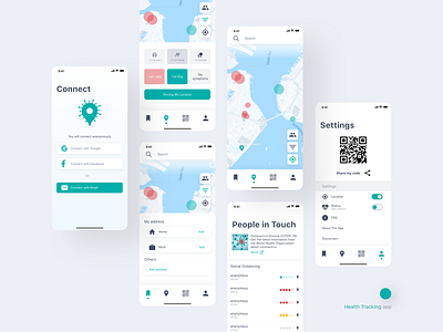 Covid-19 ( Coronavirus) Tracking app 🦠 2d abstract adobe xd corona coronavirus covid dailyui health location app login map mapping minimal mobile pin social distancing tracking app ui ux virus