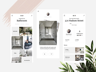 Minimal App Design for Interior Designers app board clean minimal mobile app mobile ui modern ui ux