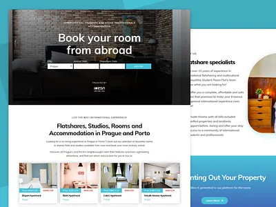 Student Room Flat - Booking Platform for international students blue booking app booking platform booking system branding co living design elementor minimal wordpress wordpress design