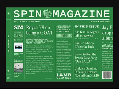 SPIN MAGAZINE barcode branding design fonts hiphop mockup music type typography ui webdesign website website design