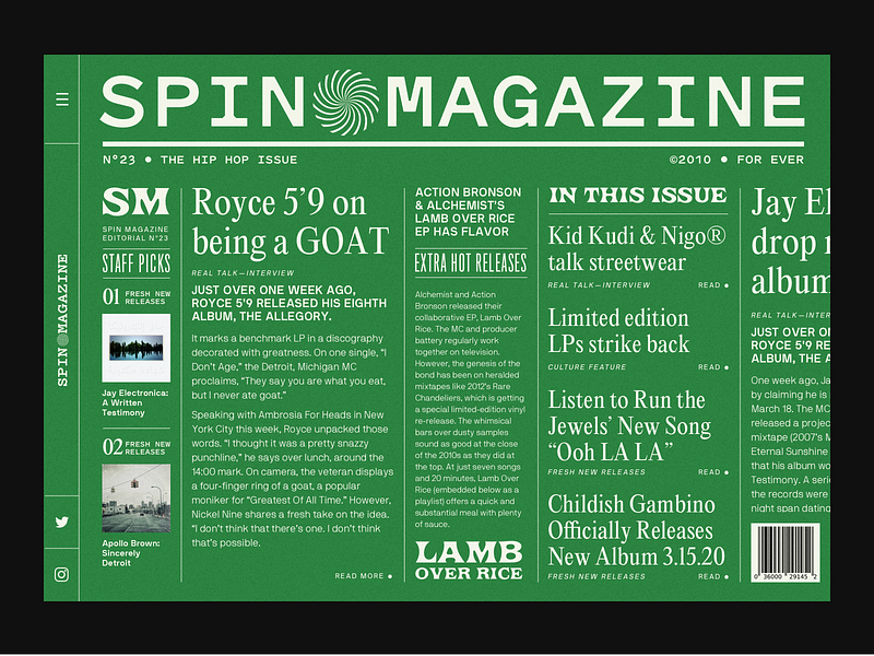 SPIN MAGAZINE barcode branding design fonts hiphop mockup music type typography ui webdesign website website design