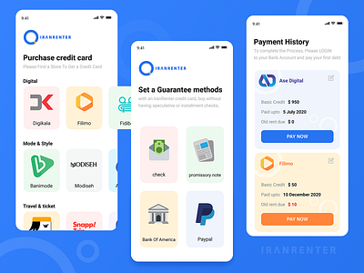 IranRenter - Mobile app adobe xd apple brand concept credit card design figma flat interface ios minimal minimalist payment payment app paypal product design rent sketch ui ui design