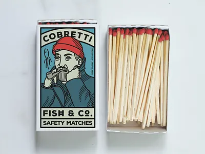 Cobretti Matchbox brand branding cbrt cobretti fisherman handmade illustration line line art matchbox matches octopus print safety matches sailor screenprint sea seawolf vector vintage