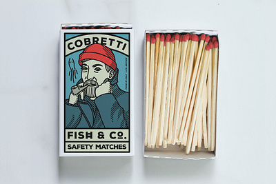 Cobretti Matchbox brand branding cbrt cobretti fisherman handmade illustration line line art matchbox matches octopus print safety matches sailor screenprint sea seawolf vector vintage