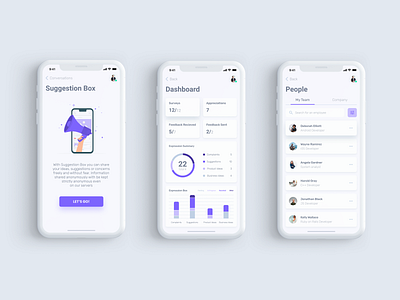 Engagepulse Platform Mobile App Concept 2020 trend app app design clean clean app design concept dashboard design interface ios app iphone app material minimal mobile product purple stylish ui ux white