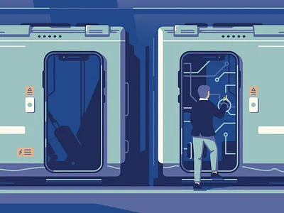 Smart Ticketing digital editorial folioart illustration peter henderson technology train travel vector