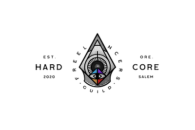 Hardcore Freelancers Guild badge black branding freelance guild identity illustration linework logo logo design noise shadow oregon pen tool pencil pictogram