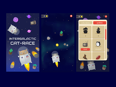 INTERGALACTIC CAT-RACE app cacti cat cats catsu cute design fun galactic game game art game design illustration mobile ui space spaceship vector visual