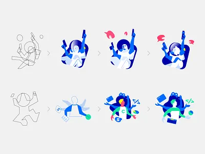 Clevetura — Illustrations belarus branding characters drawing hardware identity illustration person process right startup ueno vector